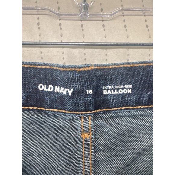 Old Navy Womens Jeans Sz 16 Extra High Rise Balloon 100% Cotton Dark Wash Casual - Picture 5 of 11